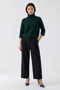 Oui Cropped Bundfaltenhose - black