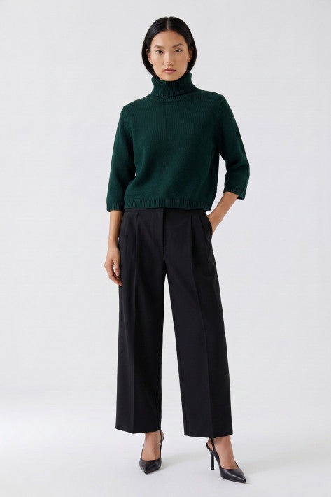 Oui Cropped Bundfaltenhose - black