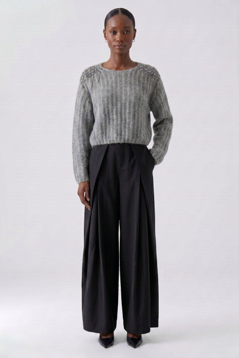 Oui Hose Wide Long Leg - black
