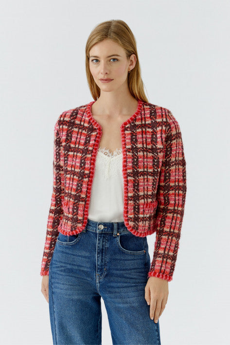 Oui Jacquard-Jäckchen - darkred/pink