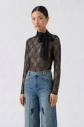 Oui Spitzenshirt mit Spitzenband - black