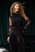 Oui Pullover Spitze - black